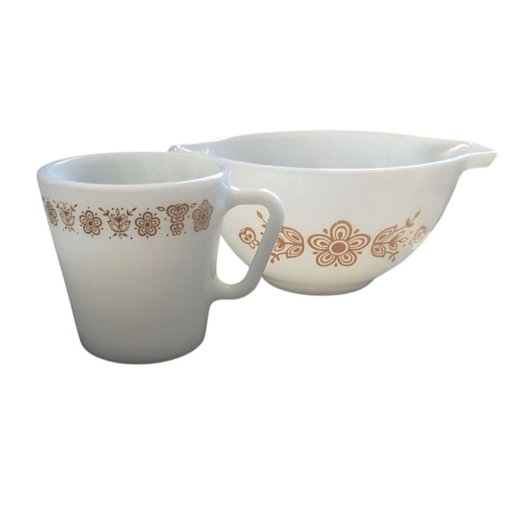 Pyrex Butterfly Gold Cinderella glass Bowl 441 1-1/5 PT coffee Mug D handle - Picture 5 of 16